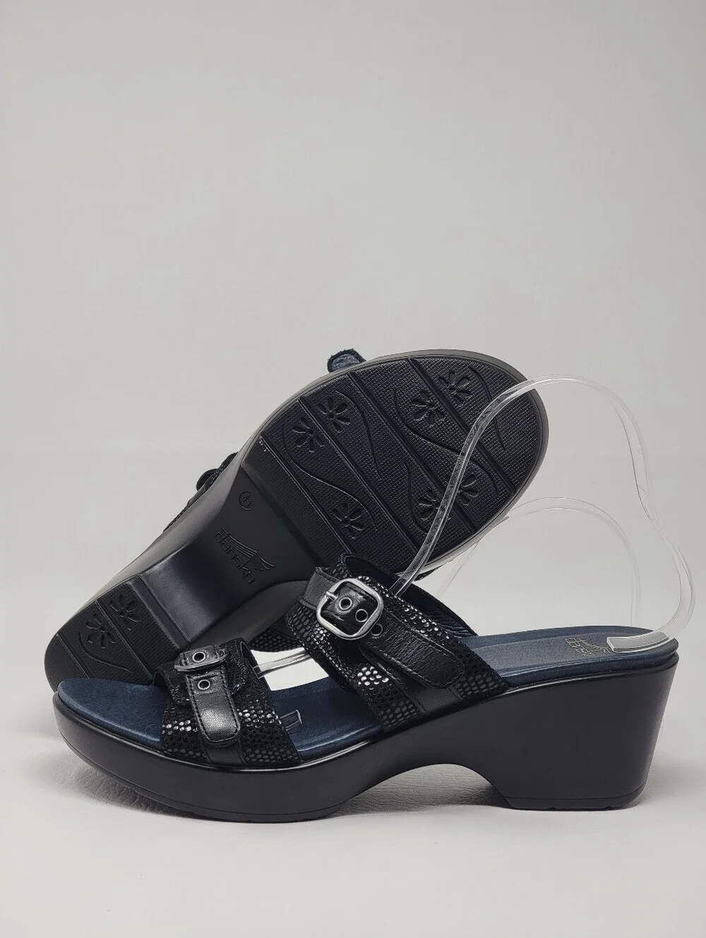 Dansko Womens Jessie Black Leather Buckle Wedge Platform Slide Sandals Size 41